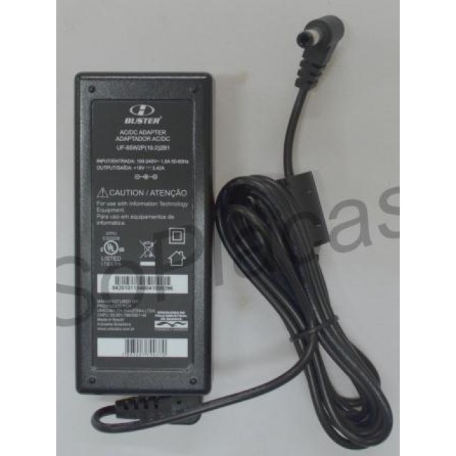 FONTE EXTERNA BUSTER UF-65W2P(19.0)2B1 100-240V ~ 1,5A 50-60Hz 19v - 3,42A Placa Fonte HBUSTER www.soplacas.tv.br