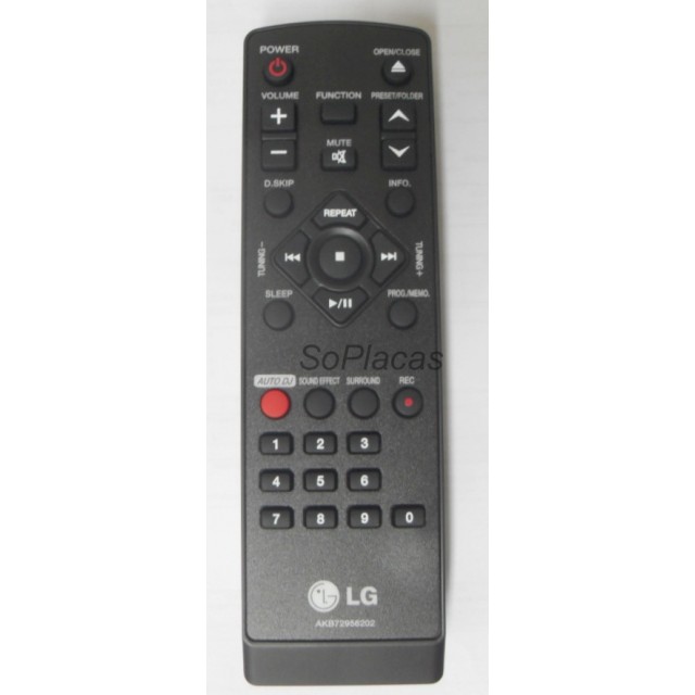 CONTROLE REMOTO APARELHO DE SOM LG MCD605 MCT705 MCV905 AKB72956202 Som LG www.soplacas.tv.br