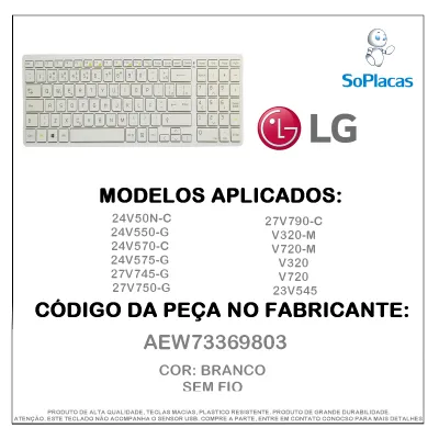 TECLADO SEM FIO BRANCO ALL IN ONE **SEM SENSOR USB** V320 V720 23V545 24V550 27V745 27V750 AEW73369803 AEW73369853