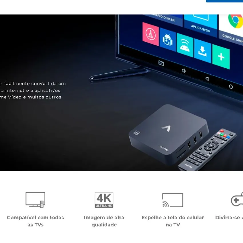 TV BOX AQUÁRIO STV-2000 PADRÃO 4K 8GB COM 1GB DE MEMÓRIA RAM