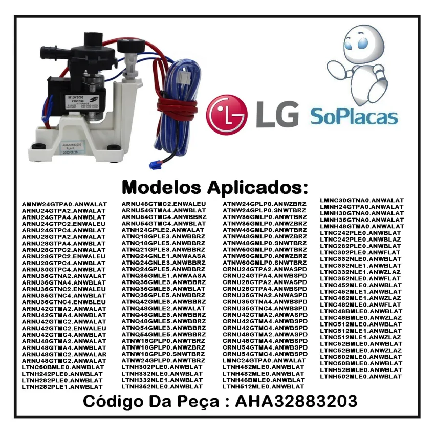 BOMBA DE DRENAGEM COM SENSOR DE NIVEL AR CONDICIONADO LG AHA32883202 AHA32883203
