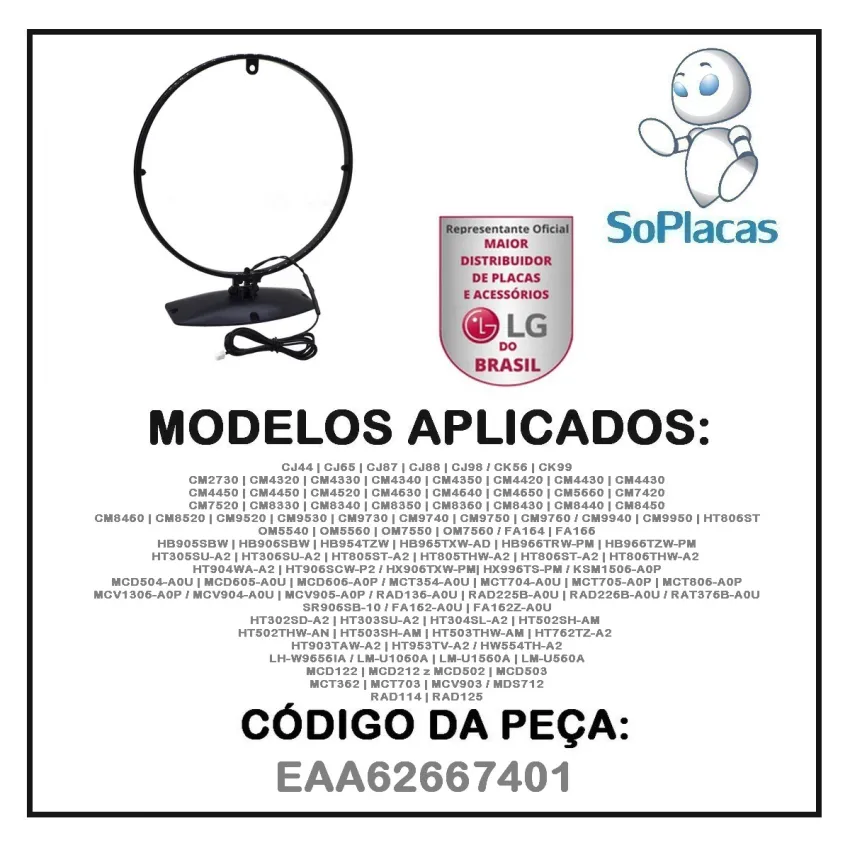 ANTENA DE SOM AM LG EAA62667401 | COMPATÍVEL COM VÁRIOS MODELOS, CONFIRA NA DESCRIÇÃO ABAIXO