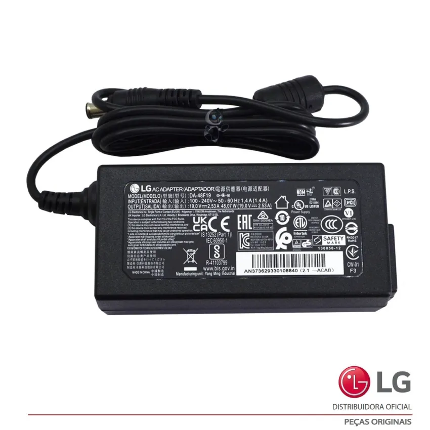 FONTE EXTERNA LG DA-48F19 19V 2.53A 27GL650F-B 27GN750-B 29UM69G-B 29UM65-P 29UM67-P EAY62933010 EAY65897801