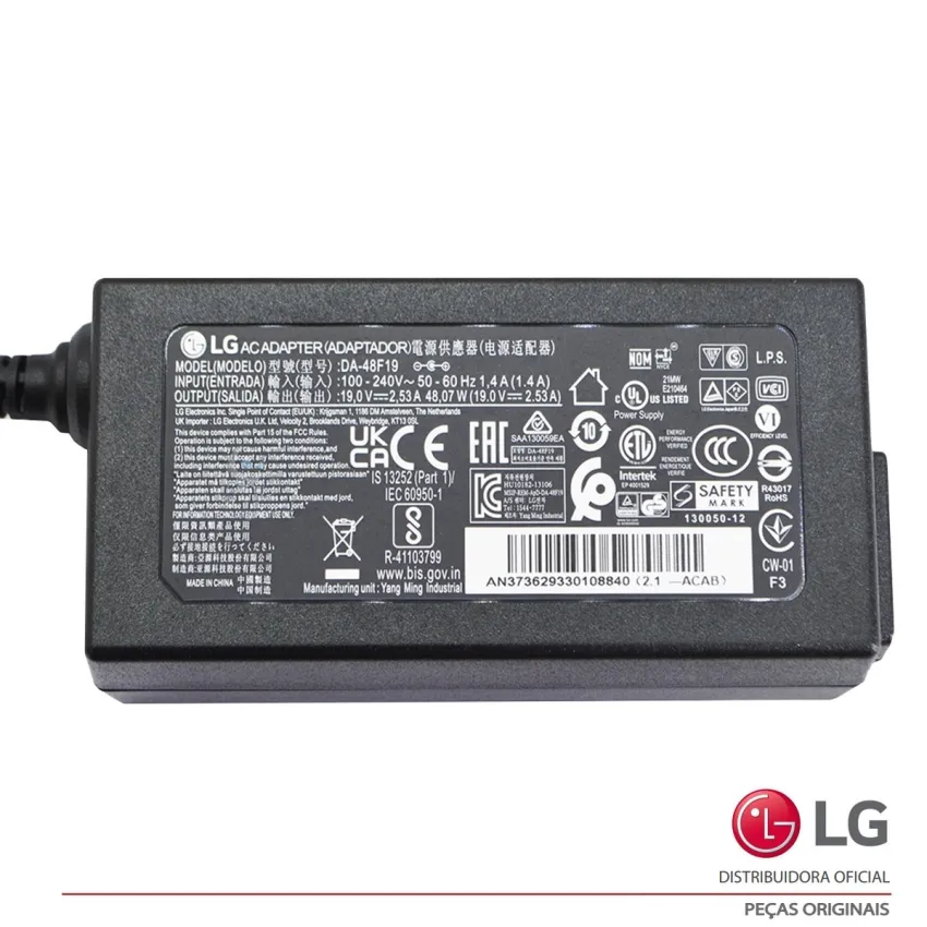 FONTE EXTERNA LG DA-48F19 19V 2.53A 27GL650F-B 27GN750-B 29UM69G-B 29UM65-P 29UM67-P EAY62933010 EAY65897801