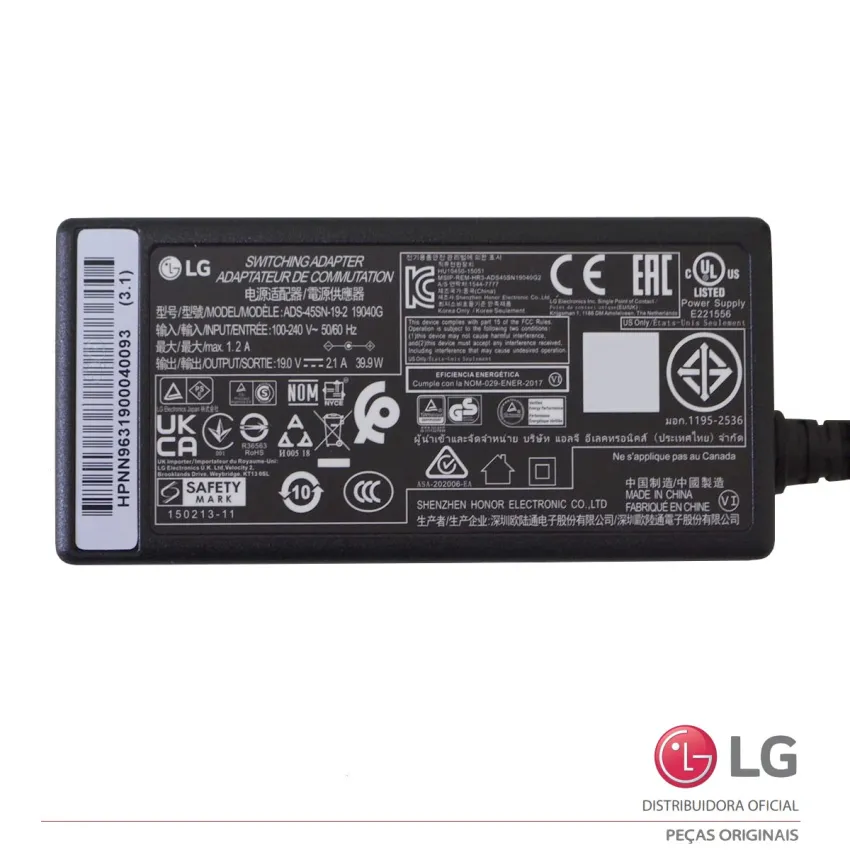 FONTE EXTERNA LG ADS-45SN-19-2 19V - 2.1A 32LH510B 32LH515B 32LW300C GP9 WK7 EAY63190002 EAY63190004 | ORIGINAL