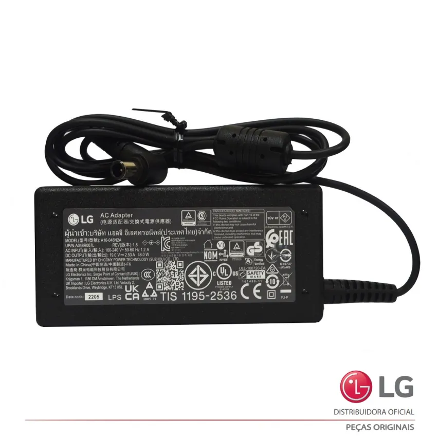 FONTE EXTERNA LG A16-048N2A 32LH560B 32LH570B 32LJ520B 32LJ600B 32LJ601C 19V - 2.53A EAY64569201 - ORIGINAL