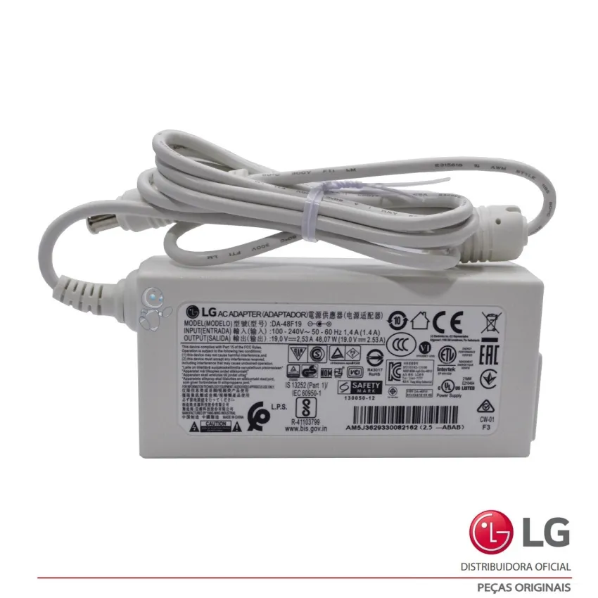 FONTE EXTERNA LG 19V- 2.53A DA-48F19 PH510P 27UL650-W 29WK600-W 34WK650-W EAY62933012 EAY62933008 EAY65897802 | NOVA