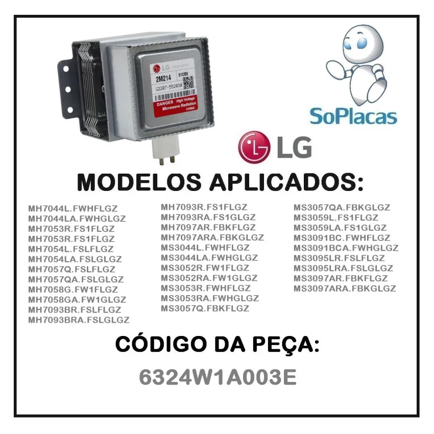 Magnetron Lg 2m214 6324w1a003e Mh7044l Mh7053r Mh7054l Mh7057q Mh7058g Mh7093br