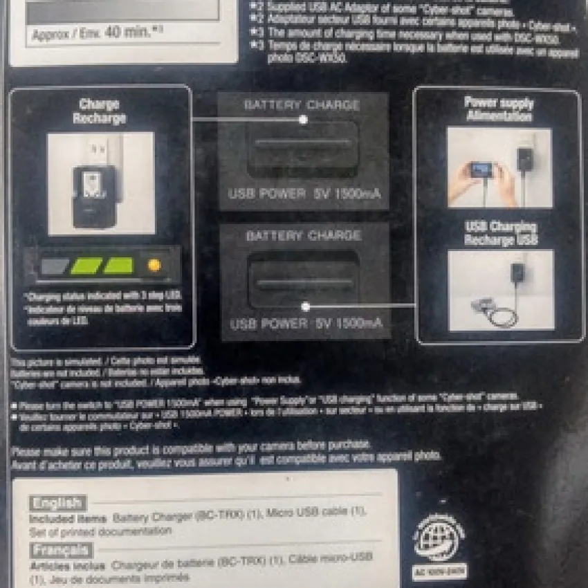 CARREGADOR DE BATERIA SONY BC-TRV 4-286-519-02 148782543 ~100V - 240V 50/60Hz 7-12VA 6W 0.2-0.1A 8.4V 400mA