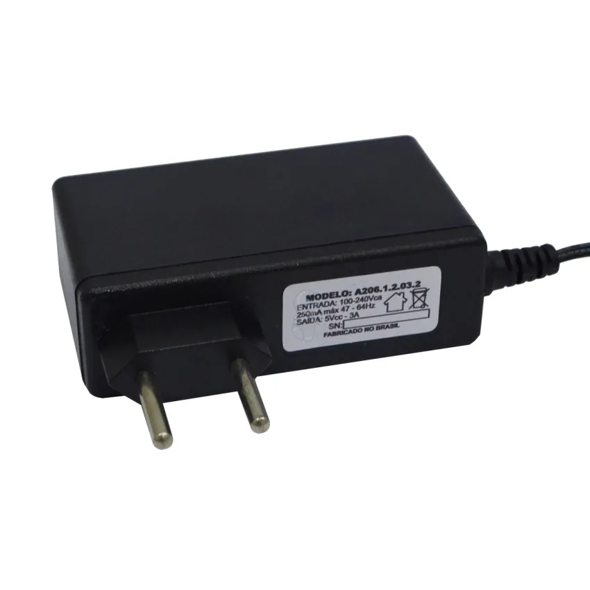 FONTE CARREGADOR A206.1.2.03.2 100-240V 5V 3A | CONECTOR: PINO FINO 