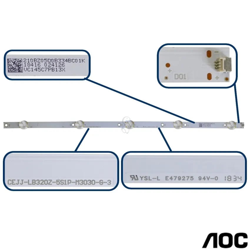 KIT BARRAMENTO AOC 32S5295/78G 32S5295 CEJJ-LB320Z-5S1P-M3030-G-3 | 2 BARRAS