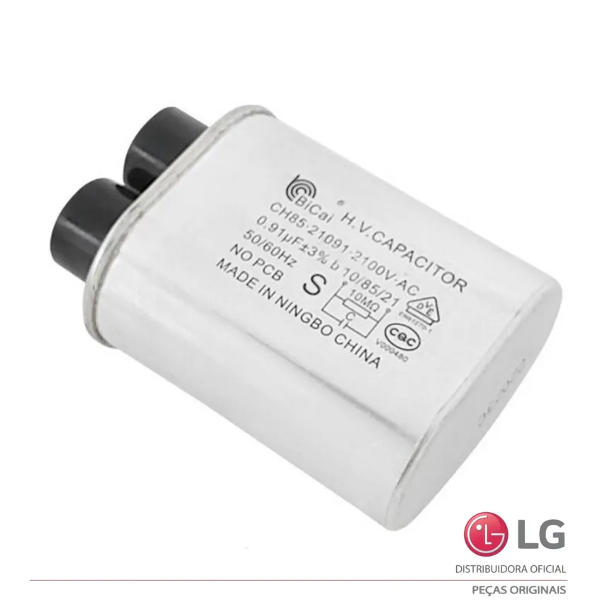 CAPACITOR ALTA TENSÃO MICROONDAS LG 0.91UF 2100V 50/60HZ 0CZZW1H001T 0CZZW1H007K