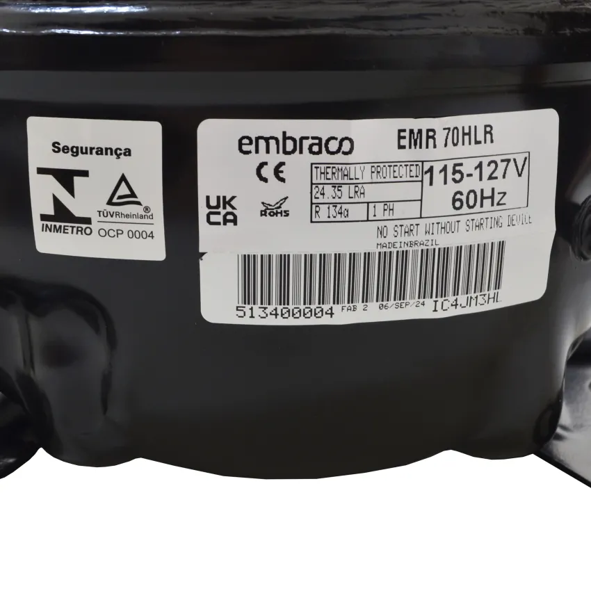 MOTOR COMPRESSOR EMBRACO EMR70HLR 1/5HP R-134A 127V/60HZ | W11677208