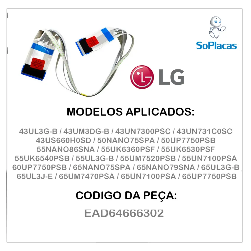 CABO FLAT LG 50NANO75SPA 50UP7750PSB 55NANO86SNA 55UK6360PSF EAD64666302 NOVO - ORIGINAL