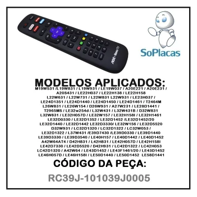 CONTROLE REMOTO AOC ROKU TV 32S5195/78G 43S5195/78G RC39J-101039J0005