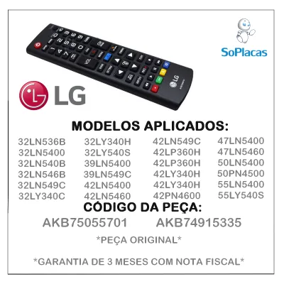 CONTROLE REMOTO LG SMART AKB75055701 AKB75055702 AKB74915392 32LN536B 32LN5400 32LN540B 32LN546B 32LN549C 32LY340C