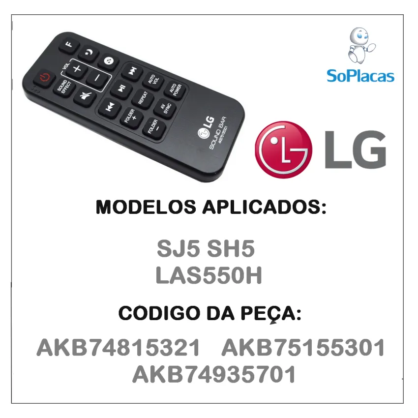 CONTROLE REMOTO SOUNDBAR LG SJ5 SH5 LAS550H AKB74815321 AKB75155301 AKB74935701- ORIGINAL