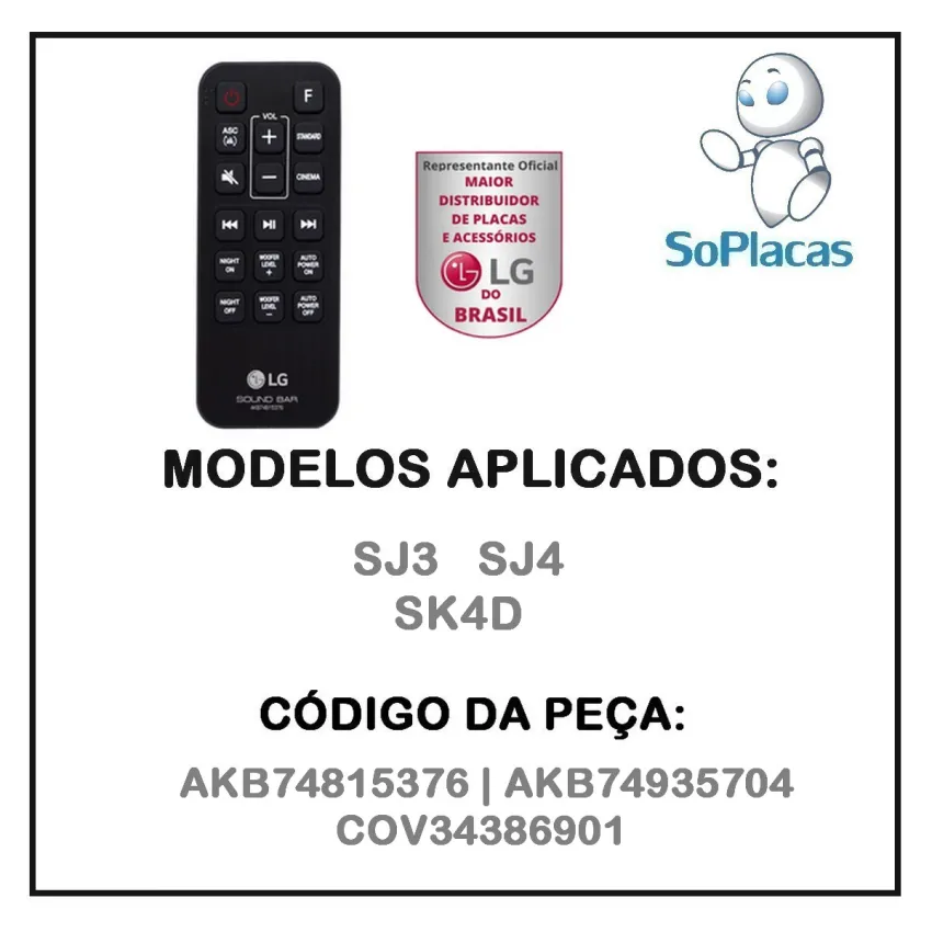 CONTROLE REMOTO LG SJ3 SJ4 SK4D AKB74815376 COV34386901 NOVO | ORIGINAL
