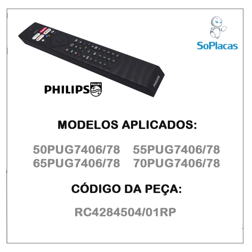 CONTROLE REMOTO PHILIPS RC4284504/01RP PRIME VÍDEO | GOOGLE PLAY | NETFLIX | YOUTUBE
