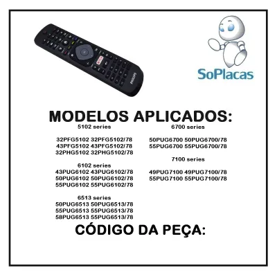 CONTROLE REMOTO PHILIPS SMART 43PFG5102 50PUG6102 58PUG6513 50PUG6700 49PUG7100 RC3154707/01 ORIGINAL