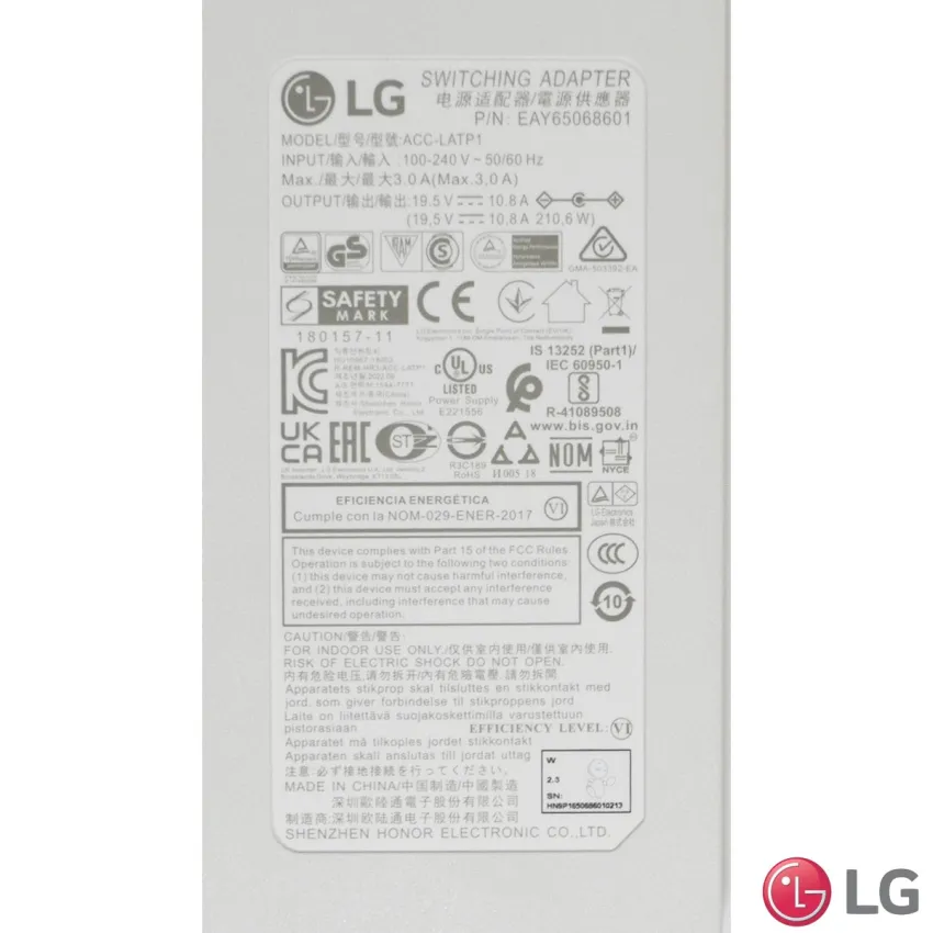 FONTE EXTERNA LG ACC-LATP1 32UL750-W 38WK95C-W CVBA CVCA 19V - 10.8A EAY65068601 | ORIGINAL