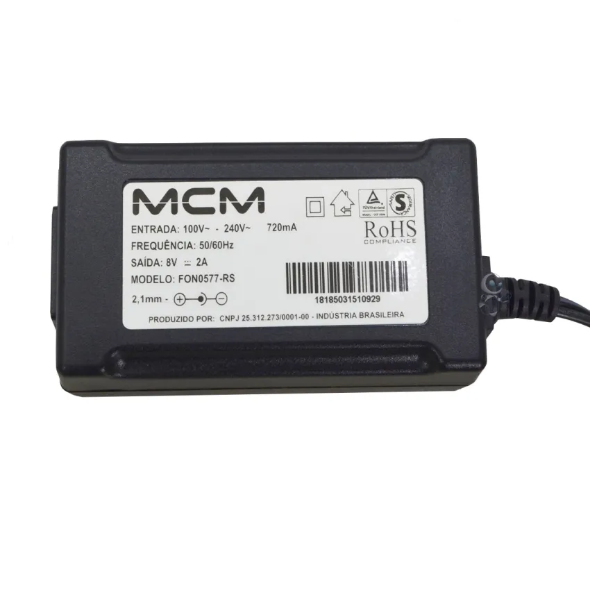 FONTE EXTERNA MCM FON0577-RS 100V-240V ~ 720mA - 50/60Hz 8V _ 2A