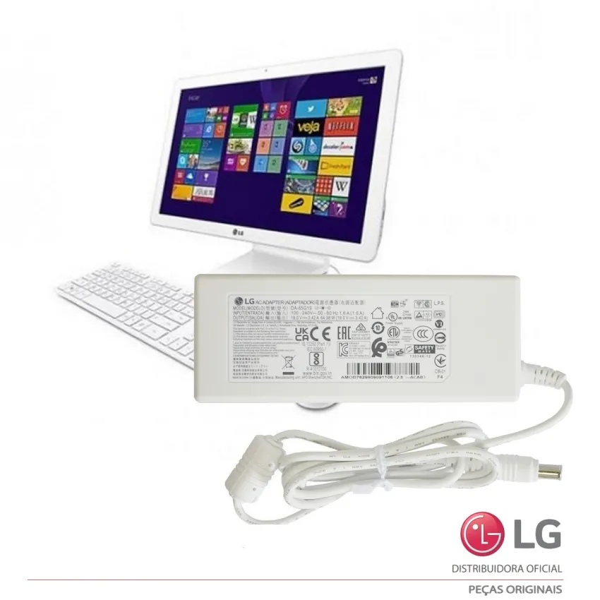 FONTE EXTERNA LG 19V ~ 3.42A BRANCA ORIGINAL EAY62990921 EAY62990909 PF50KS DA-65G19 | 100-240V ~ 50-60 Hz