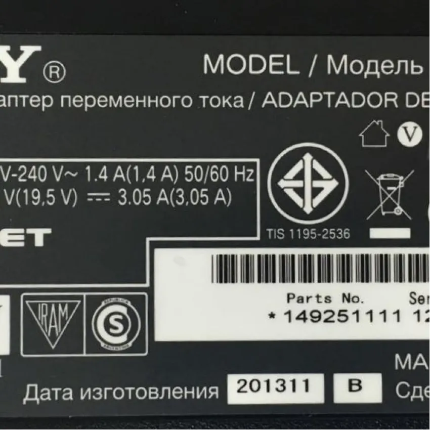 FONTE EXTERNA SONY ACDP-060S01 100 V-240 V~ 1.4 A(1,4 A) 50/60 Hz 19.5 V(19,5 V) - 3.05 A