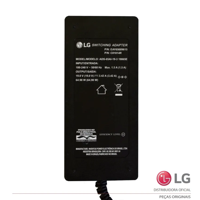 FONTE EXTERNA LG ADS-65AI-19-3 19V - 3.42A | 22V30R-L CSAB-00914 CSAC-012K 24CK550W-1C | EAY65689615