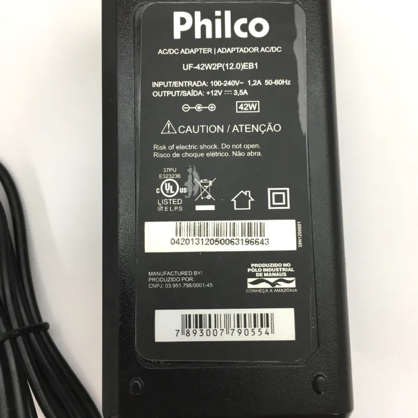 FONTE EXTERNA PHILCO UF-42W2P(12.0)EB1 100-240V~ 1,2A 50-60Hz 12V==3,5A