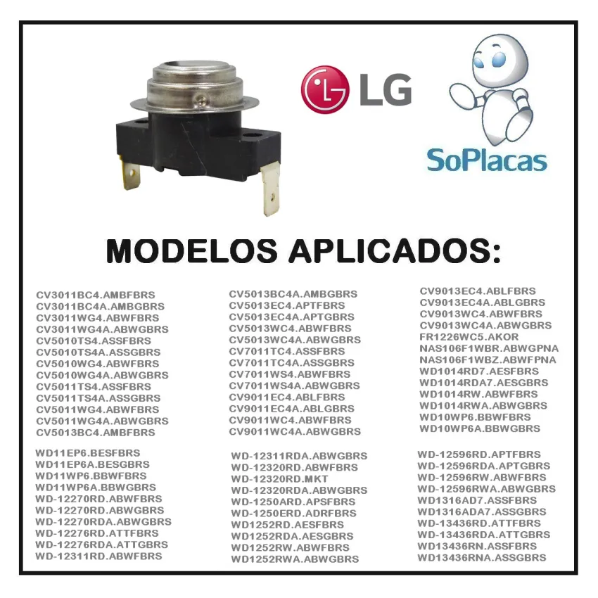 TERMOSTATO DE SECAGEM LAVA E SECA LG WD-1409RD WD-1403RDA5 6931FR3108A EBG63935701