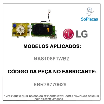 PLACA DO DISPLAY / INTERFACE LAVA E SECA LG NAS106F1WBZ EBR78770629 - ORIGINAL