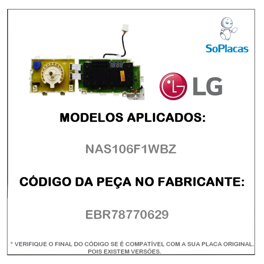 PLACA DO DISPLAY / INTERFACE LAVA E SECA LG NAS106F1WBZ EBR78770629 - ORIGINAL