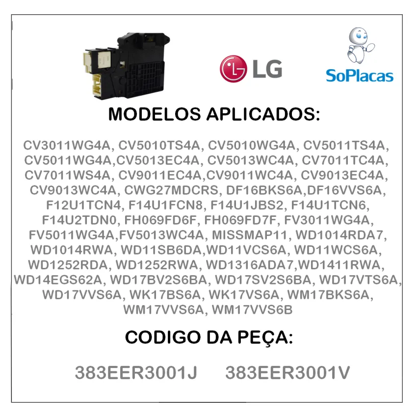 TRAVA PORTA LAVA E SECA LG 220V WD1316 WD13436 WD1873 EBF61315801 ORIGINAL