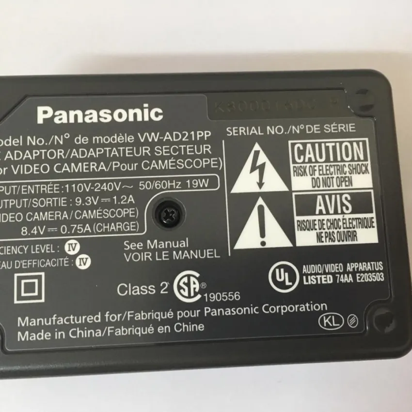 CARREGADOR DE BATERIA PANASONIC VW-AD21PP 110V-240V ~ 50/60Hz 19W 9.3V - 1.2A