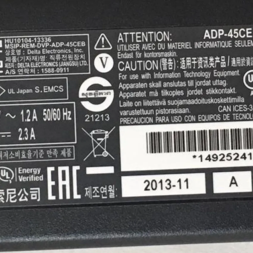 FONTE EXTERNA SONY SVF14N21CXS SVF14NA1EL ADP-45CEB CARREGADOR 100-240V ~ 1.2A(1.3A) 50-60Hz 149252411 1-492-524-11