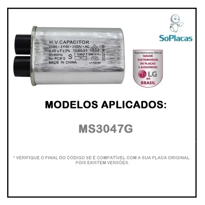 CAPACITOR ALTA TENSÃO MICROONDAS 0.95UF 2100V 50/60HZ MS3047G 0CZZW1H004A 0CZZW1H004B