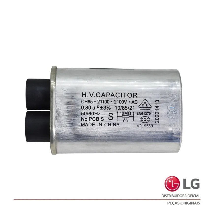 CAPACITOR ALTA TENSÃO MICROONDAS LG 0.80uF 2100V 50/60Hz MS3042R MS3044L MS3045S EAE62927701