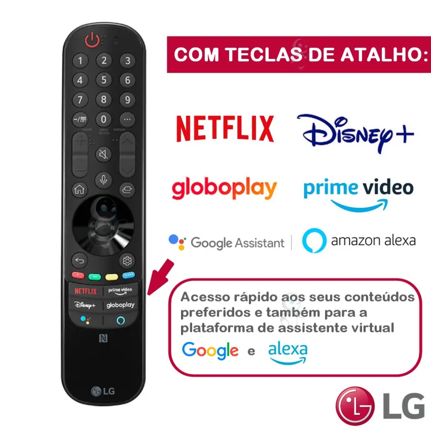 CONTROLE REMOTO MAGIC LG AN-MR21GA MR21GC AKB76036203 AKB76036503 AKB76039703 AKB76039704 *NETFLIX PRIME VÍDEO DISNEY+