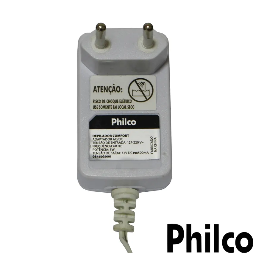 FONTE CARREGADOR DEPILADOR COMFORT PHILCO 127V - 220V 50-60Hz 12V 500mA