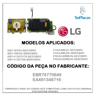 PLACA DO DISPLAY | INTERFACE LG 220V WD11EP6A WD11WP6A WD1412RTA7B WD1412RTAB EBR78770649 EAX61348716 | ORIGINAL