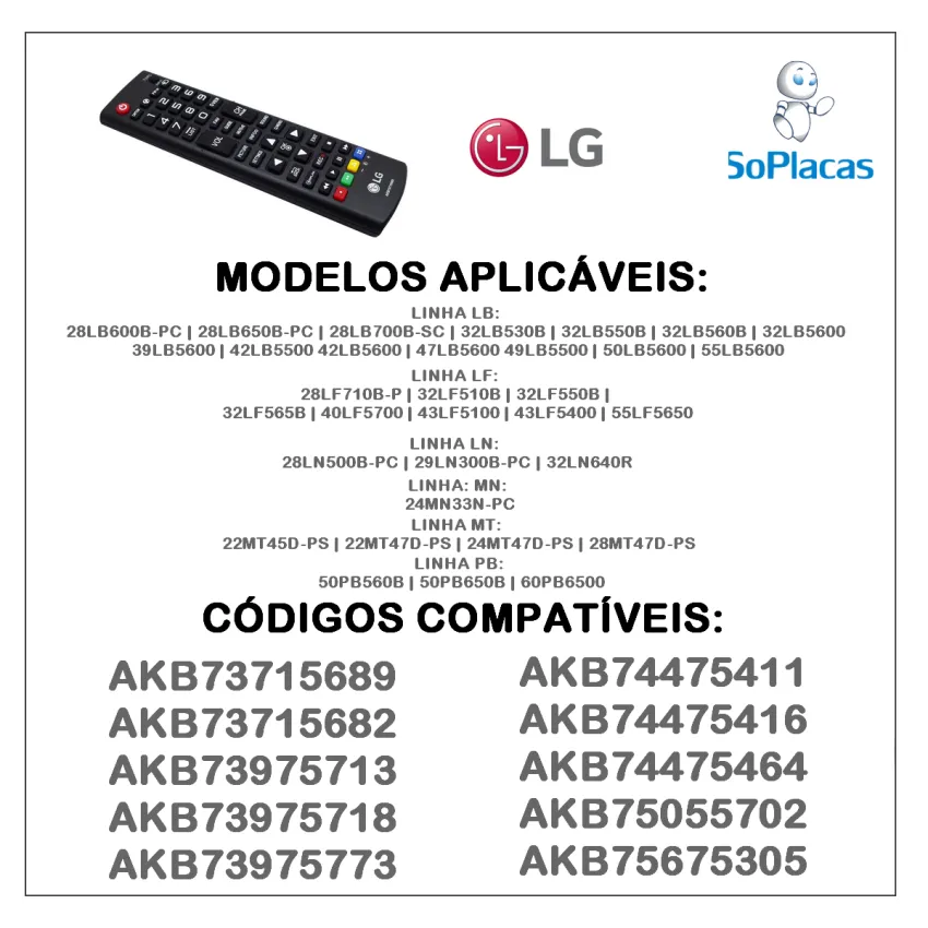 CONTROLE REMOTO LG 32LB5600 32LB560B 39LB5600 42LB5600 47LB5600 50LB5600 55LB5600 | AKB73715689