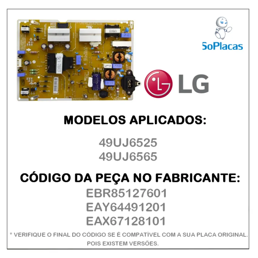 PLACA FONTE LG 49UJ6525 49UJ6565 EAY64491201  EBR84017001 EBR84080701| ORIGINAL