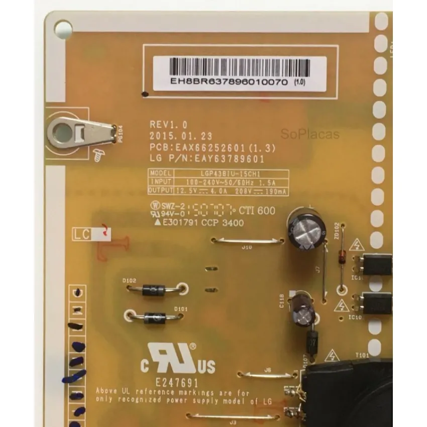 PLACA FONTE LG 43UF6900 EAY63789601  EAX66252601