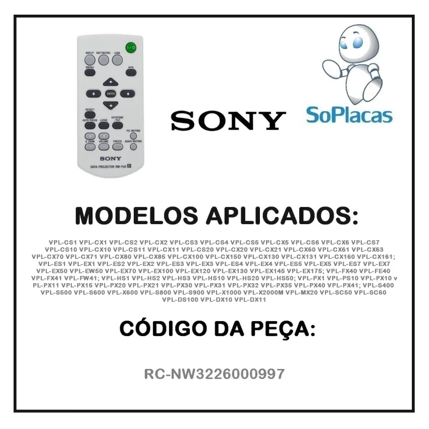 CONTROLE REMOTO SONY PROJETOR ORIGINAL RM-PJ6 148717712 VLP-WE7 VPLDX10 VPLDX11 VPLDX15 VPLES7 VPLEX130 VPLEX7 VPLEX70