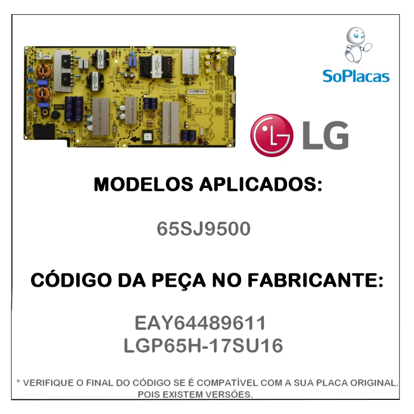 PLACA FONTE LG 65SJ9500 EAX67170501 EAY64489611 LGP65H-17SU16