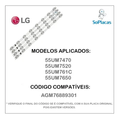 KIT BARRAMENTO LG 55UM7470 55UM7520 55UM761C 55UP7550 55UP751C 55UT660H AGM76889301 AGM76689202 AGM76889302 AGM76931101