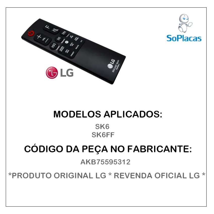 CONTROLE REMOTO SOUNDBAR LG SK6 SK6FF AKB75595312 NOVO | ORIGINAL