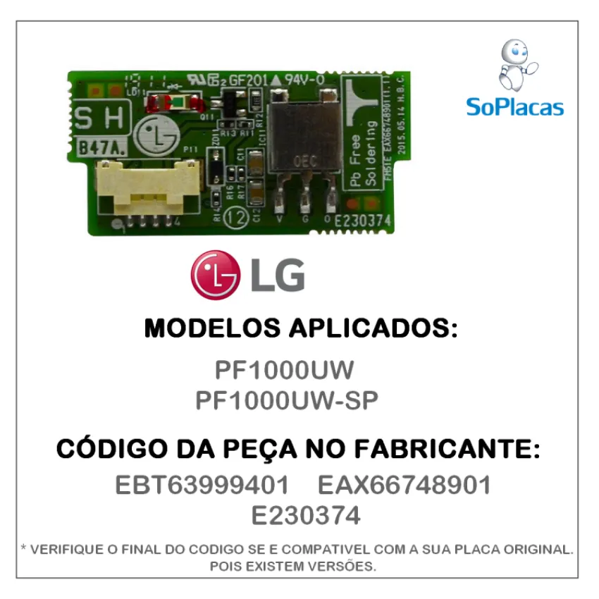 PLACA PARA PROJETOR LG PF1000UW PF1000UW-SP EBT63999401 EAX66748901 | ORIGINAL