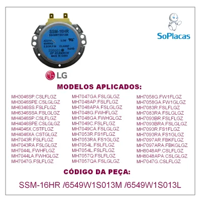 MOTOR DO PRATO GIRATÓRIO MICROONDAS LG SSM-16HR 21V 6549W1S013M - ORIGINAL